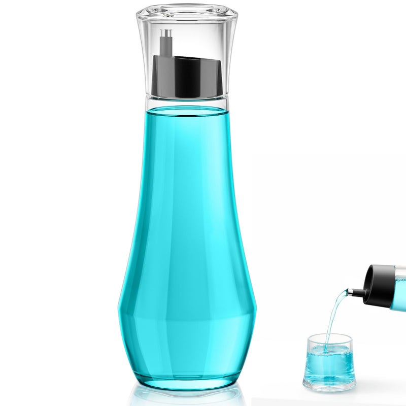 VITVITI Glass Mouthwash Dispenser for Bathroom, 8.8OZ Mouth Wash Container Bottle with Lid Cup, Small Clear Refillable Mouthwash Dispenser Decanter for Countertop, Black - Image 1